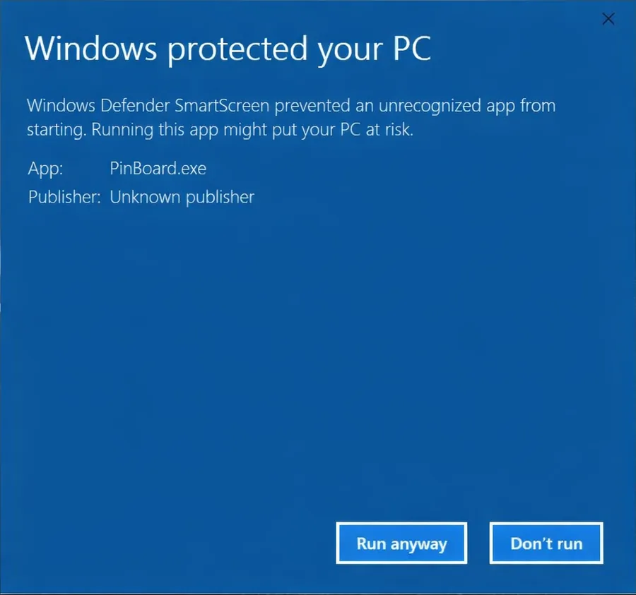 Windows SmartScreen, click Run anyway